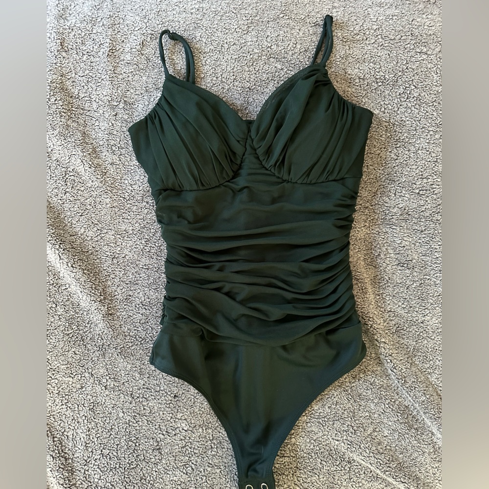 Express Dark Green body contour body suit